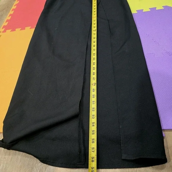 PrettyLittleThing Black Maxi Dress Gold Embroidered Floral Appliqué Size US 8 UK - Picture 6 of 12